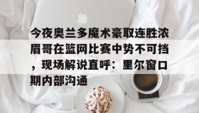 亚博体育官网-今夜奥兰多魔术豪取连胜浓眉哥在篮网比赛中势不可挡，现场解说直呼：里尔窗口期内部沟通的简单介绍